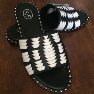 Ash Playa Colorblock Leather Slides in Size 36